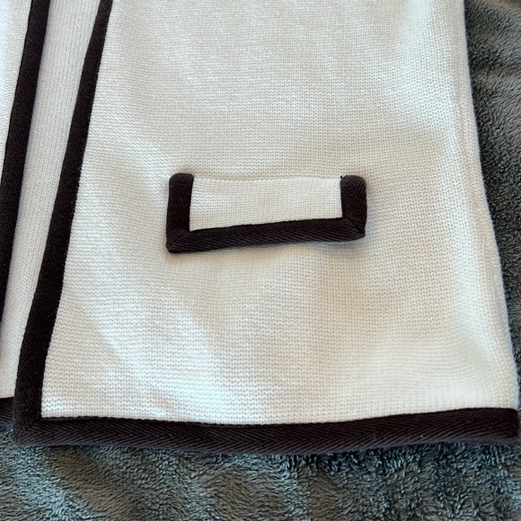 🎉Host Pick 2x🎉Talbots White Open Front Cardigan w/Brown Pipping Small Petite - Picture 4 of 11